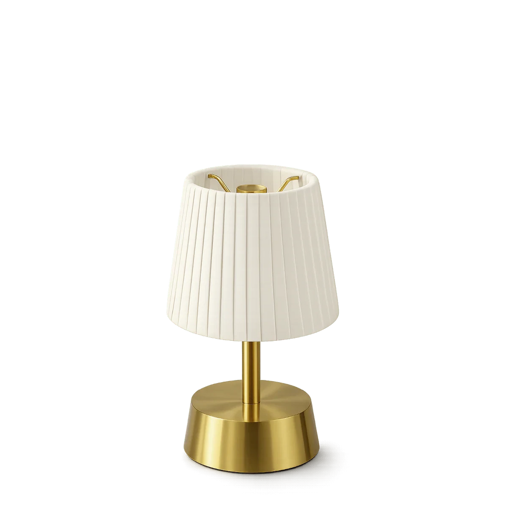 Lampe de table sans fil "Cleo" – Laiton brossé & plissé ivoire