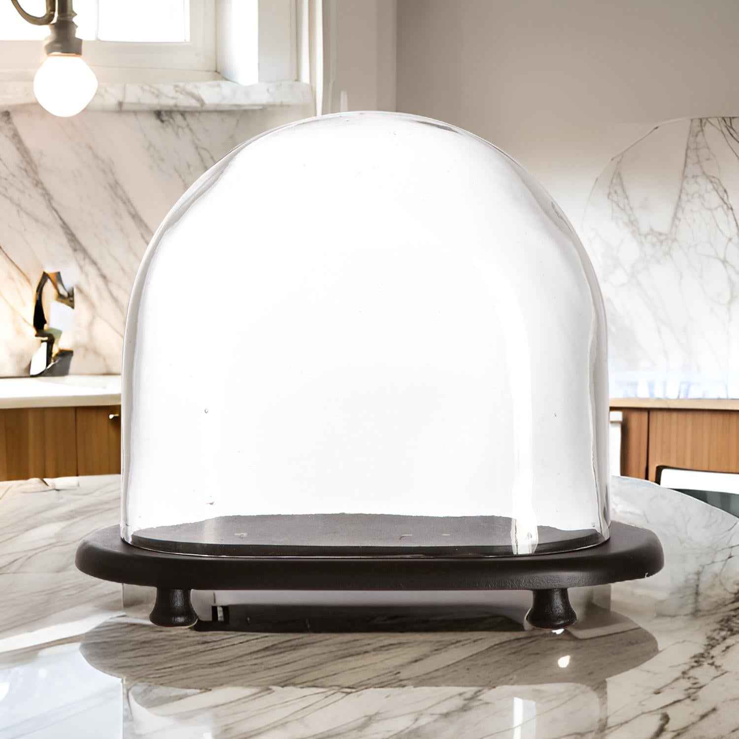 Cloche ovale en verre soufflé avec socle bois - Élégance et mise en valeur de créations