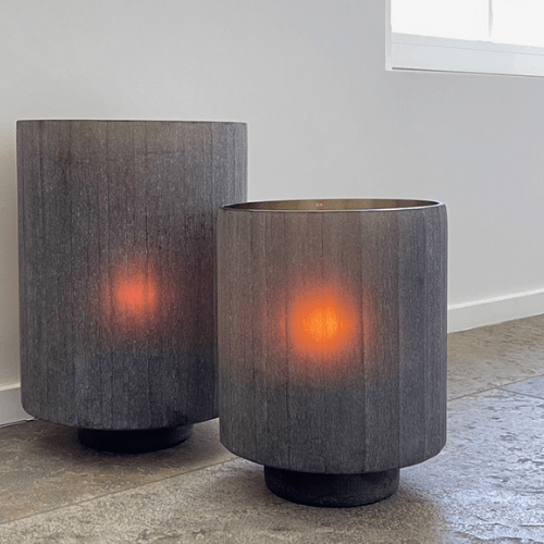 Photophore en verre soufflé – Finition “Smoke Stone” – Ø28 × H40 cm - Koddel.com