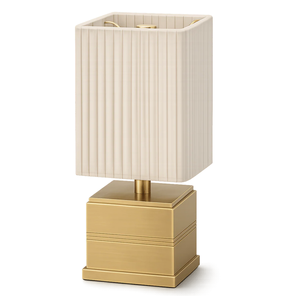 Lampe de table sans fil "Regency" – Laiton brossé & soie plissée ivoire