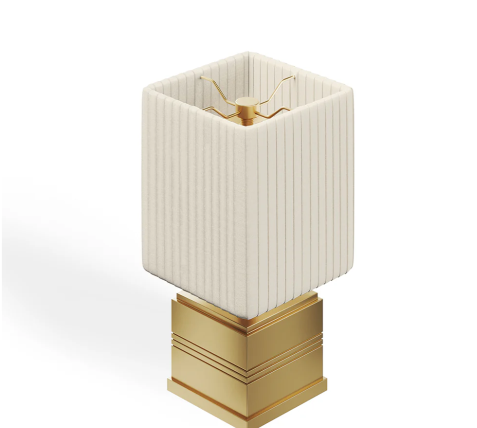 Lampe de table sans fil "Regency" – Laiton brossé & soie plissée ivoire