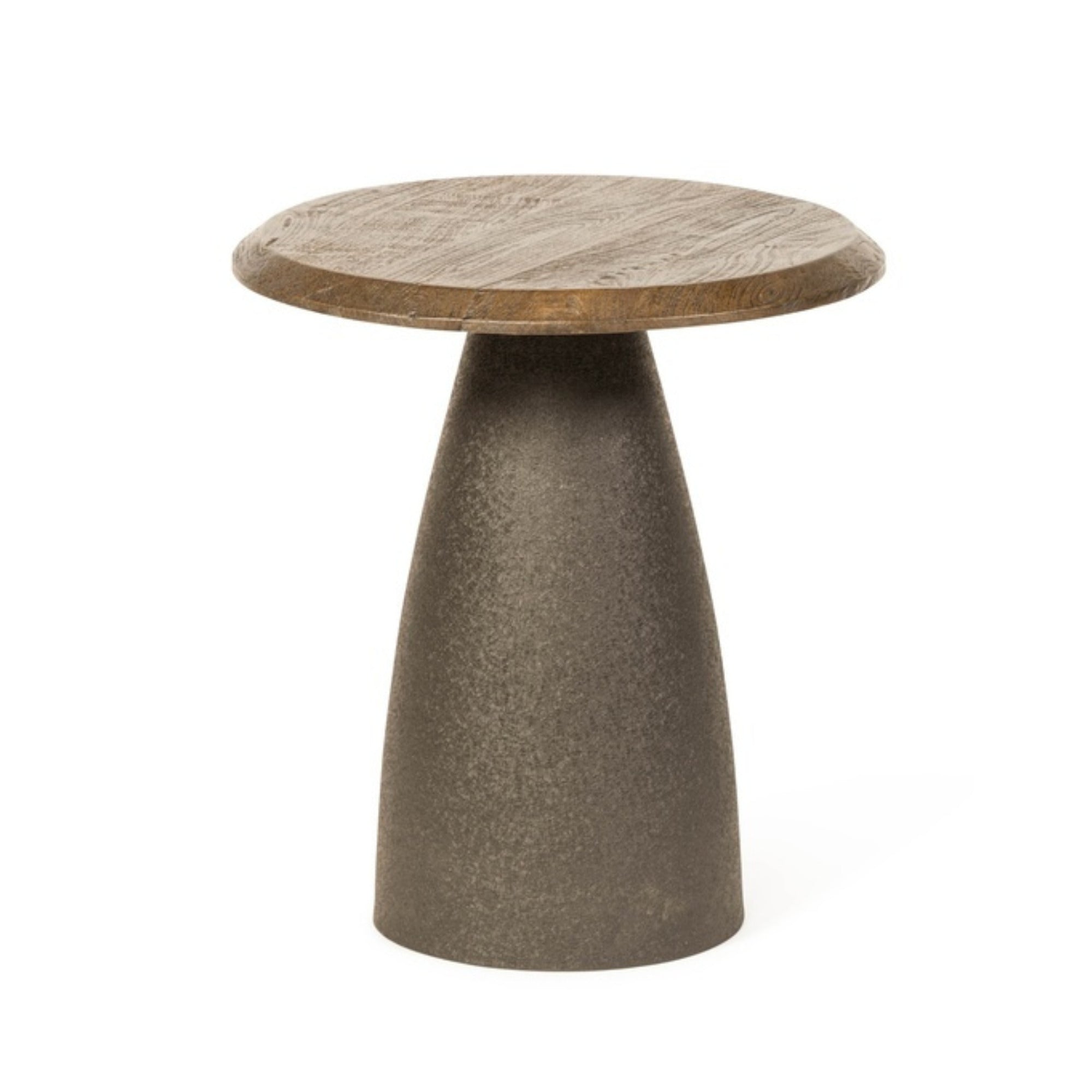 Table d’appoint Ø45 – Bois brossé brun mat & piétement métal brun