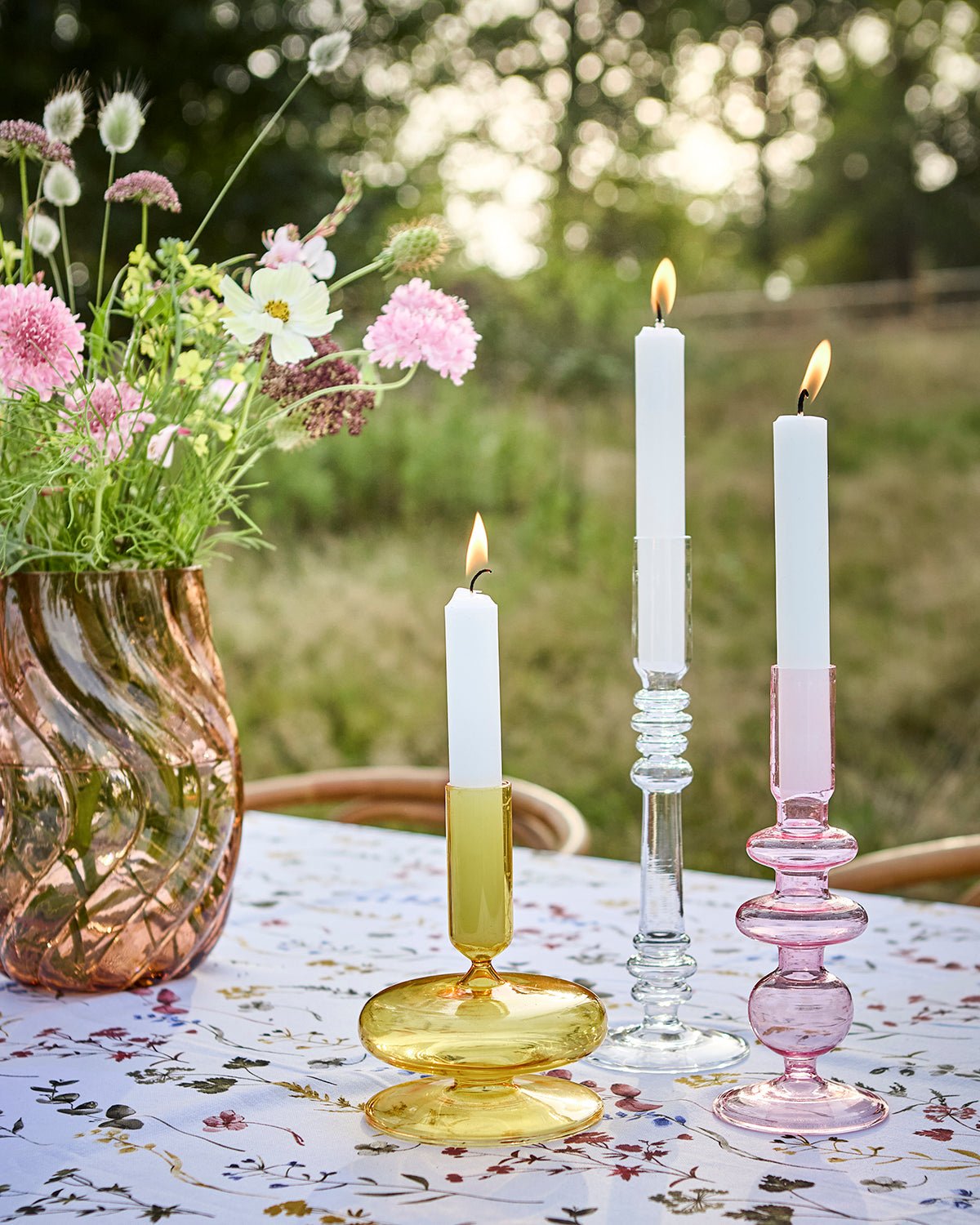 Bougeoir en verre transparent rose H20 cm - Juliette - Koddel.com