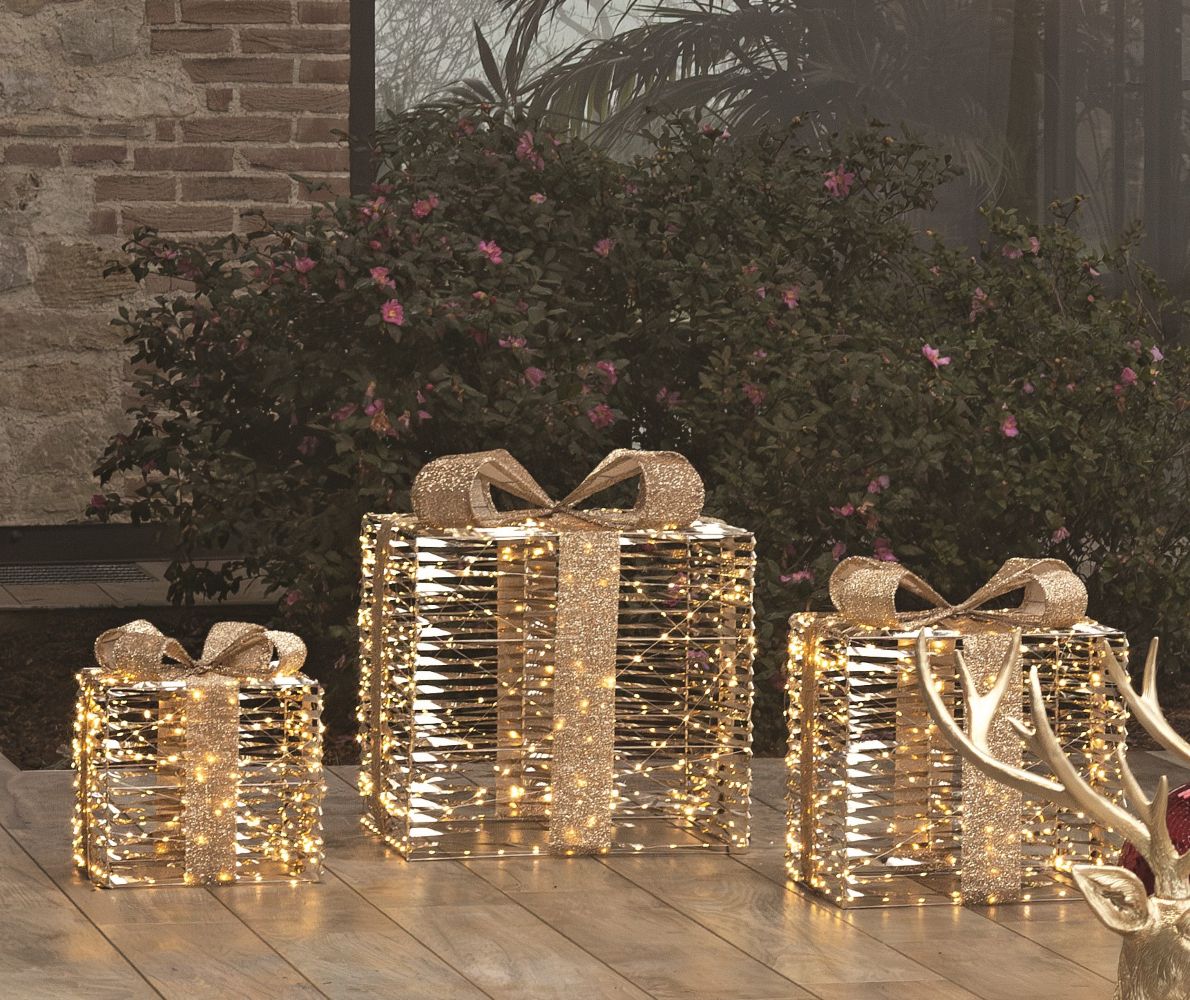 Set de 3 paquets cadeaux dorés lumineux – Métal & LED - Koddel.com